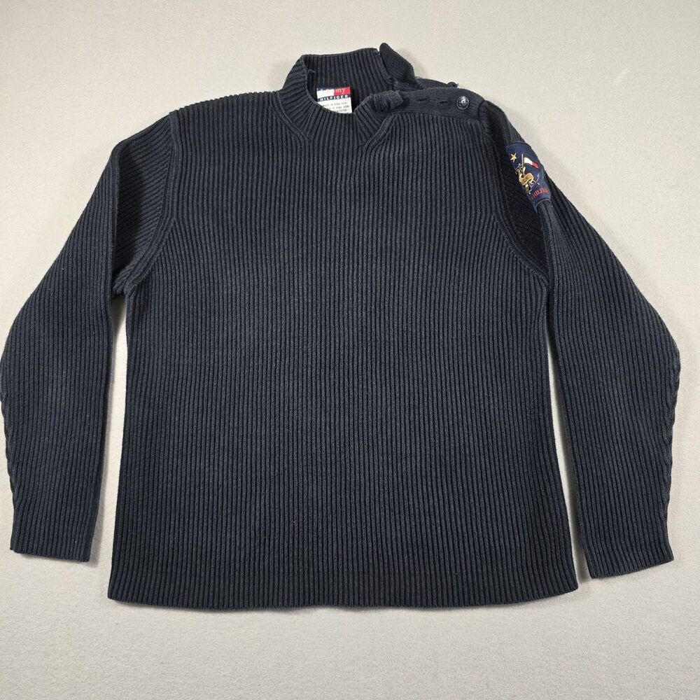 Vintage Tommy Hilfiger Men's 100% Cotton Blue Sweater Large Embroidered Logo
